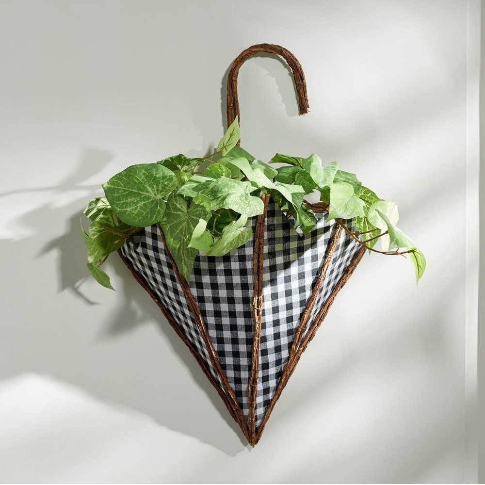 Valerie Parr Hill Black & White Gigham Farmhouse 23” Hanging Umbrella Wall Decor